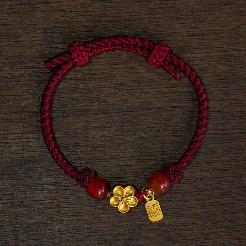 Nimara Ritual Copper Peach Blossoms Fu Character Good Fortune Red String Charm Bracelet