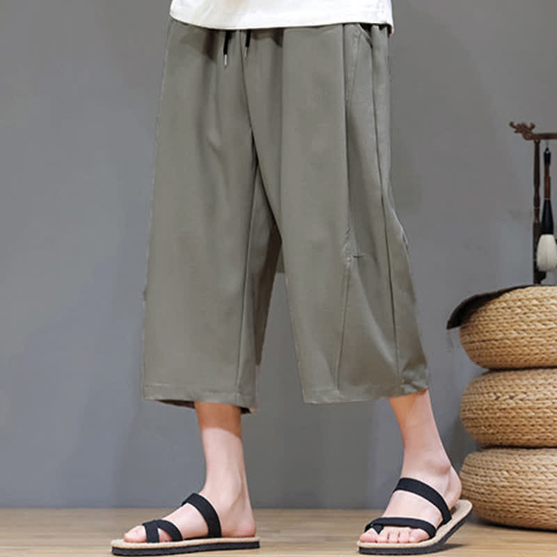 Nimara Ritual Summer Casual Minimalist Drawstring Solid Men's Cropped Pants With Pocket