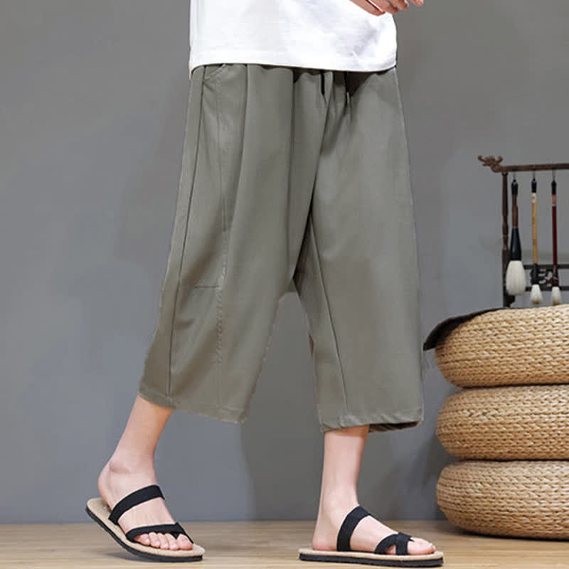 Nimara Ritual Summer Casual Minimalist Drawstring Solid Men's Cropped Pants With Pocket