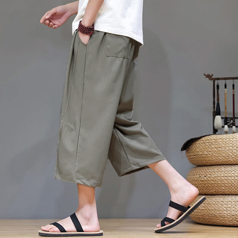 Nimara Ritual Summer Casual Minimalist Drawstring Solid Men's Cropped Pants With Pocket