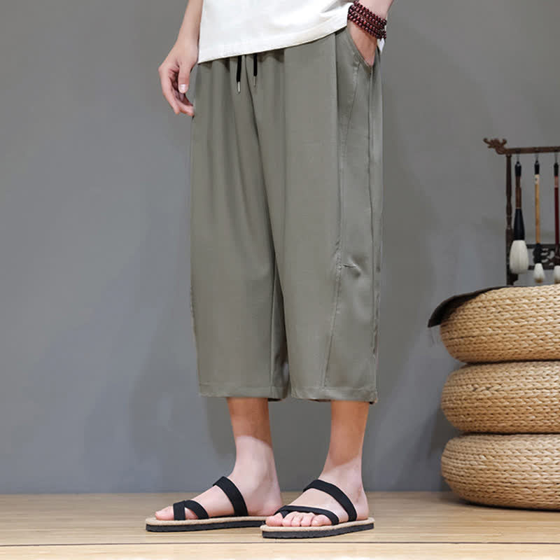 Nimara Ritual Summer Casual Minimalist Drawstring Solid Men's Cropped Pants With Pocket