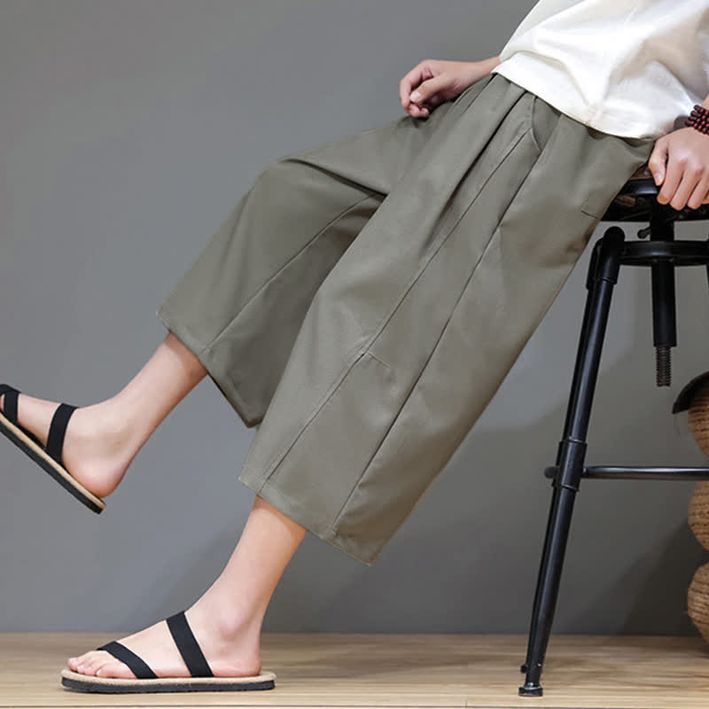 Nimara Ritual Summer Casual Minimalist Drawstring Solid Men's Cropped Pants With Pocket