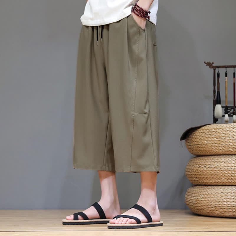 Nimara Ritual Summer Casual Minimalist Drawstring Solid Men's Cropped Pants With Pocket