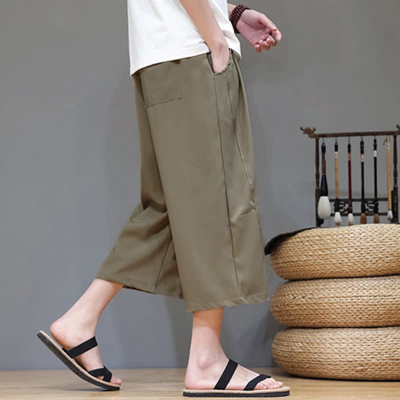 Nimara Ritual Summer Casual Minimalist Drawstring Solid Men's Cropped Pants With Pocket