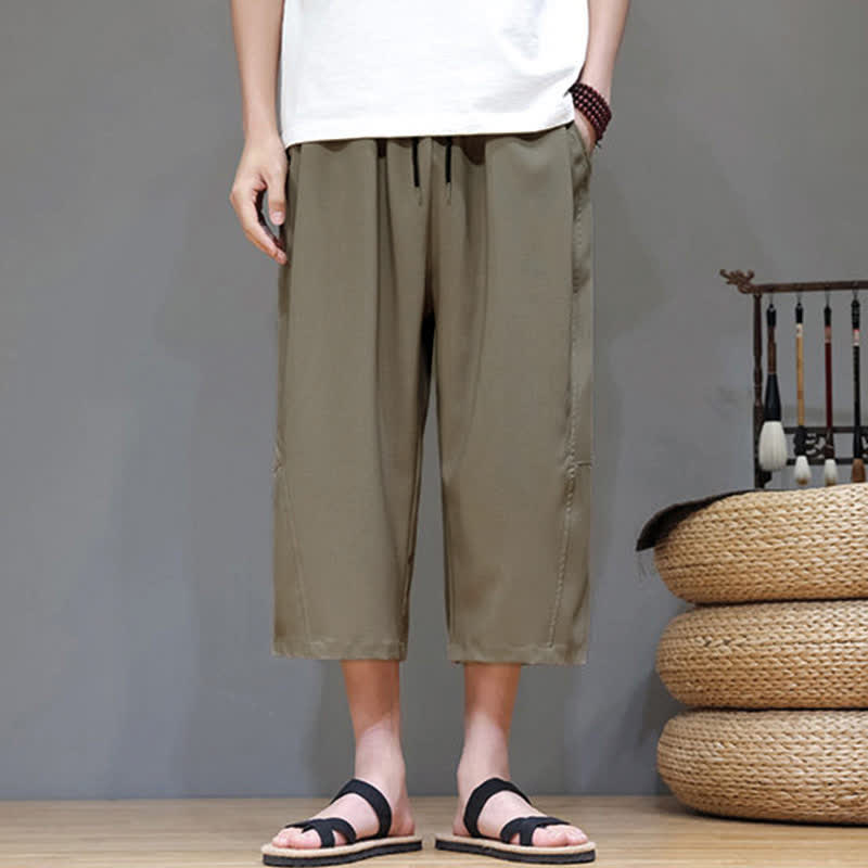 Nimara Ritual Summer Casual Minimalist Drawstring Solid Men's Cropped Pants With Pocket