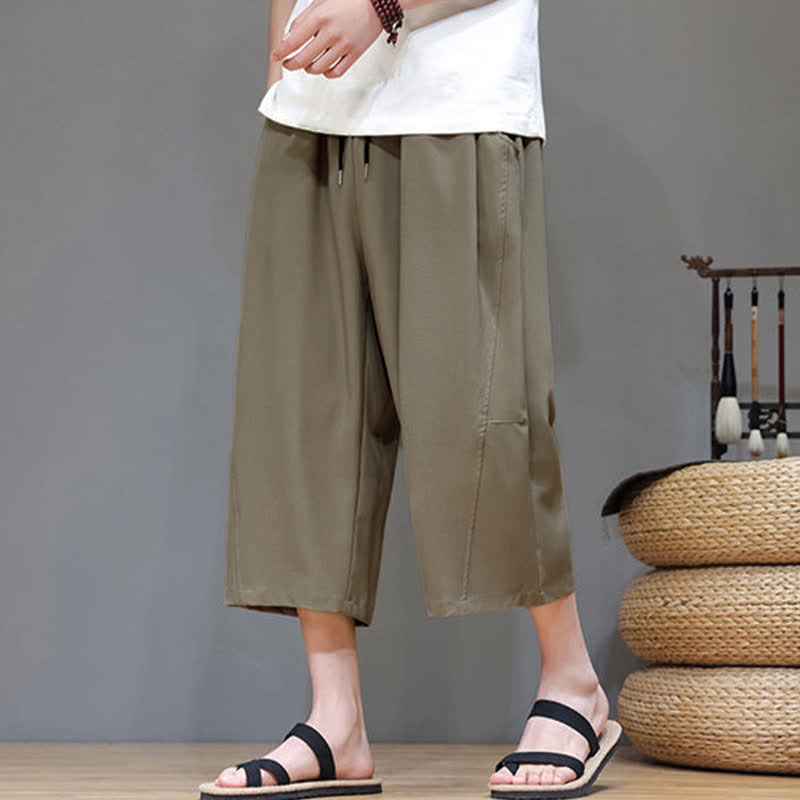 Nimara Ritual Summer Casual Minimalist Drawstring Solid Men's Cropped Pants With Pocket