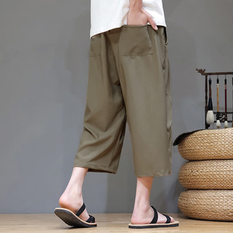 Nimara Ritual Summer Casual Minimalist Drawstring Solid Men's Cropped Pants With Pocket