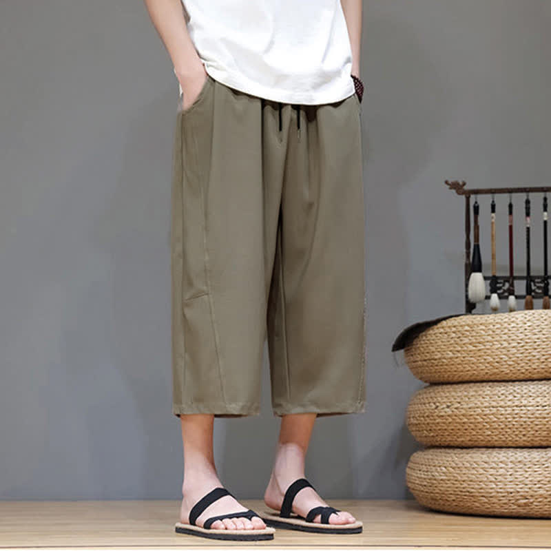 Nimara Ritual Summer Casual Minimalist Drawstring Solid Men's Cropped Pants With Pocket
