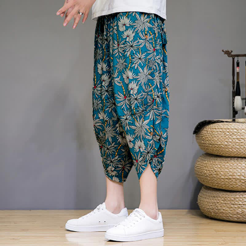 Nimara Ritual Summer Boho Casual Drawstring Floral Capri Pants Men's Harem Pants With Pocket