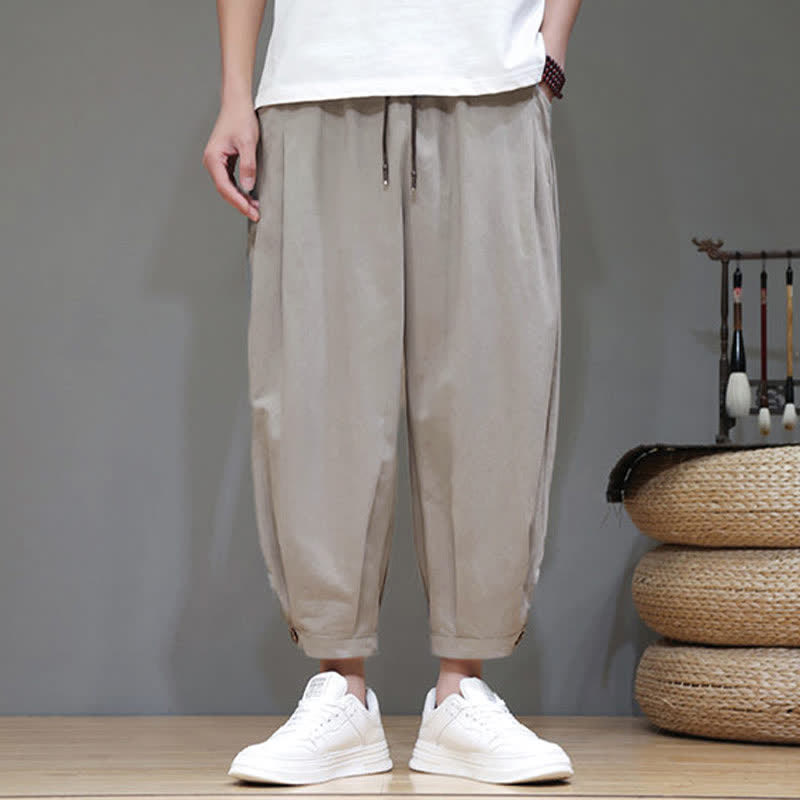 Nimara Ritual Summer Casual Minimalist Drawstring Solid Men's Cropped Pants With Pocket