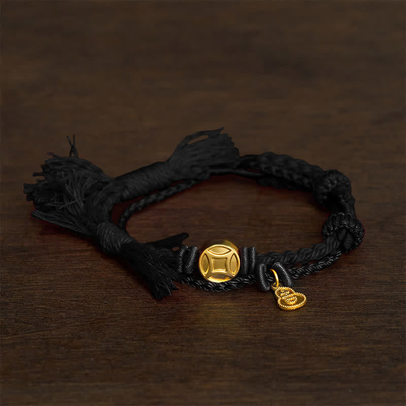 Nimara Ritual Alloy Chinese Coin Gourd Pendant Wealth Double-Strand Red String Bracelet