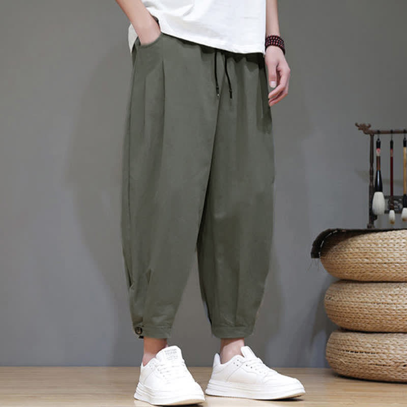 Nimara Ritual Summer Casual Minimalist Drawstring Solid Men's Cropped Pants With Pocket