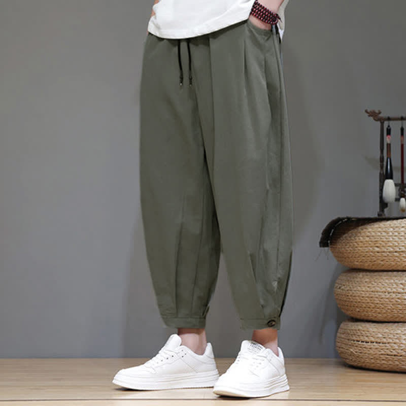 Nimara Ritual Summer Casual Minimalist Drawstring Solid Men's Cropped Pants With Pocket