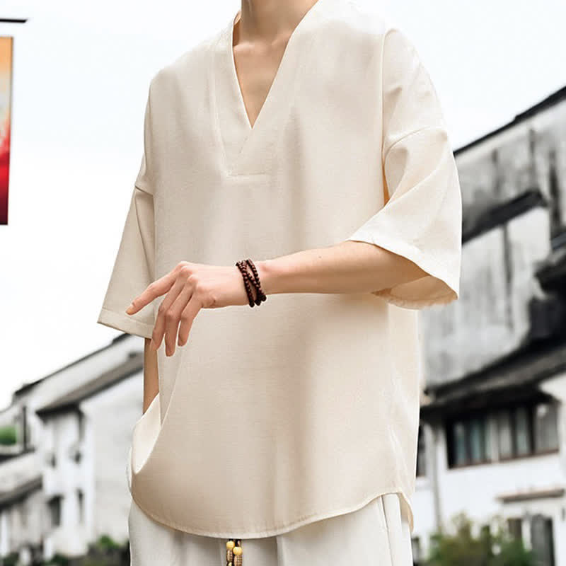 Nimara Ritual Summer Minimalist Casual Side Slit Solid Men's Short Sleeve T-Shirts