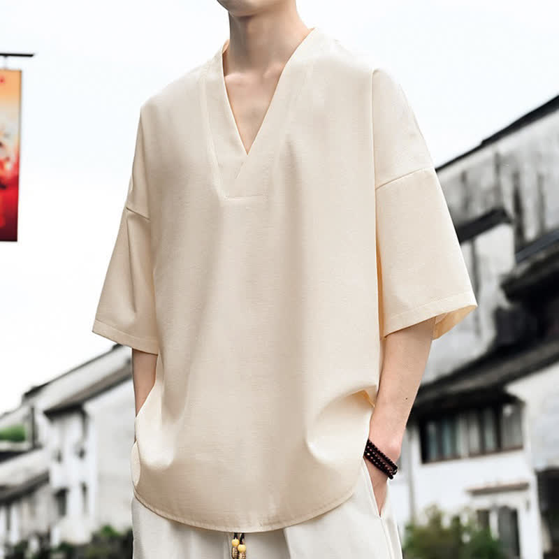 Nimara Ritual Summer Minimalist Casual Side Slit Solid Men's Short Sleeve T-Shirts