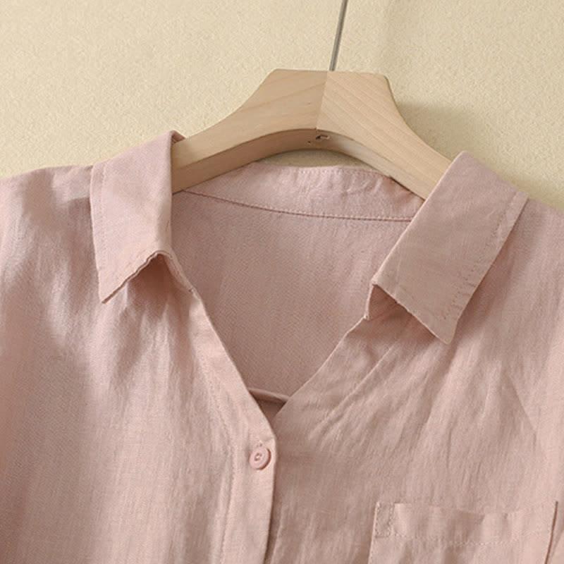Nimara Ritual Summer Casual Minimalist Button-Up Solid Women's Short Sleeve Shirts With Pocket