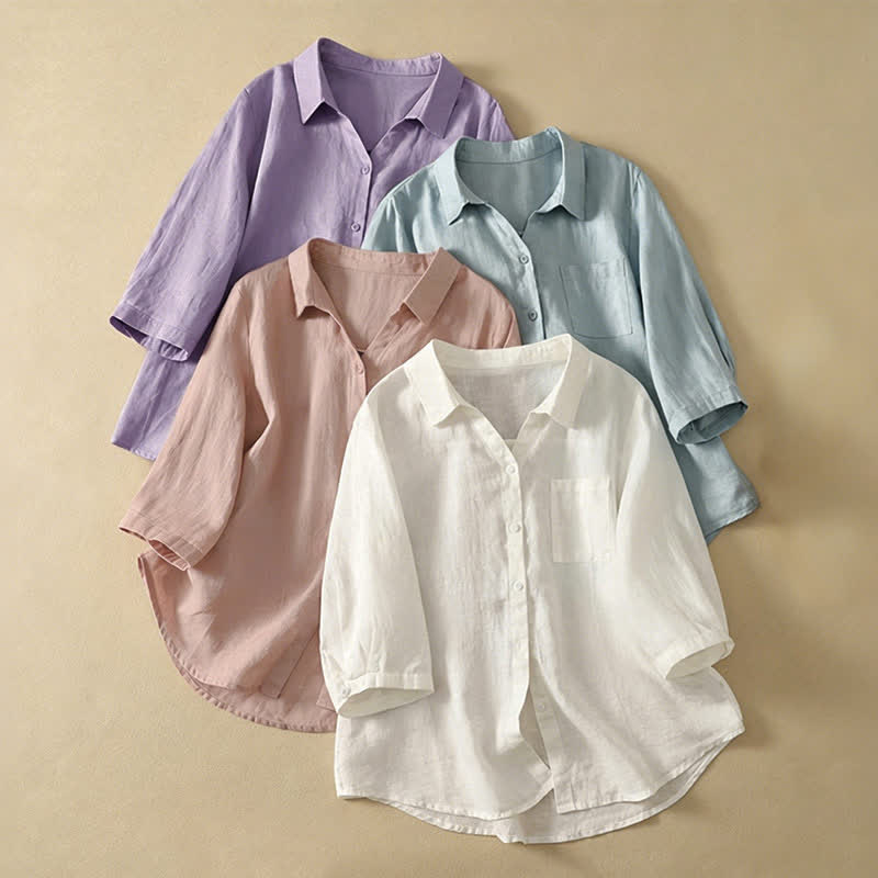 Nimara Ritual Summer Casual Minimalist Button-Up Solid Women's Short Sleeve Shirts With Pocket