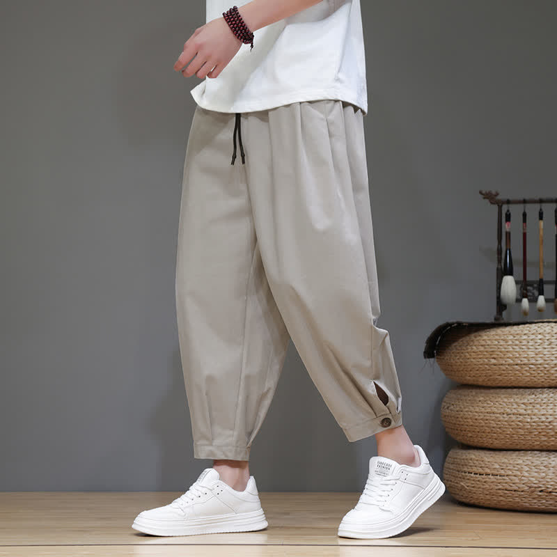 Nimara Ritual Summer Casual Minimalist Drawstring Solid Men's Cropped Pants With Pocket