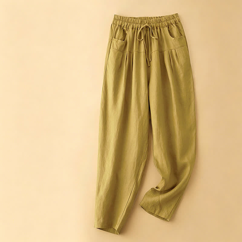 Nimara Ritual Summer Casual Minimalist Drawstring Solid Ankle Pants Women's Harem Pants With Pocket