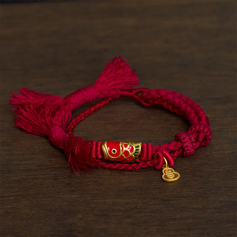 Nimara Ritual Alloy Koi Fish Gourd Pendant Success Retro Double-Strand String Bracelet
