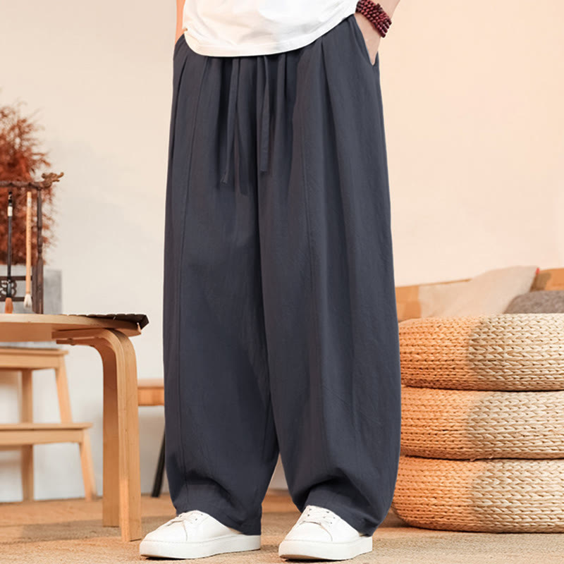 Nimara Ritual Summer Casual Minimalist Drawstring Solid Cotton Ankle Pants Men's Straight Leg Pants With Pocket