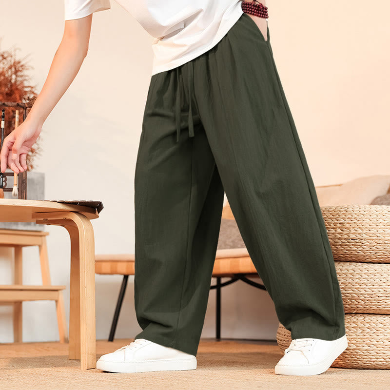 Nimara Ritual Summer Casual Minimalist Drawstring Solid Cotton Ankle Pants Men's Straight Leg Pants With Pocket