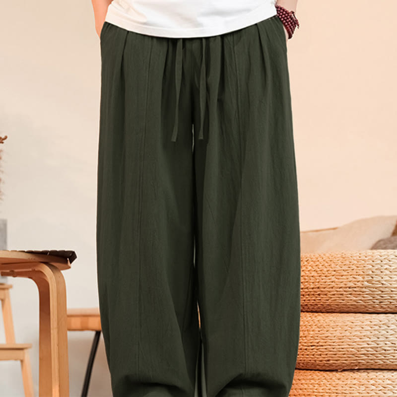 Nimara Ritual Summer Casual Minimalist Drawstring Solid Cotton Ankle Pants Men's Straight Leg Pants With Pocket