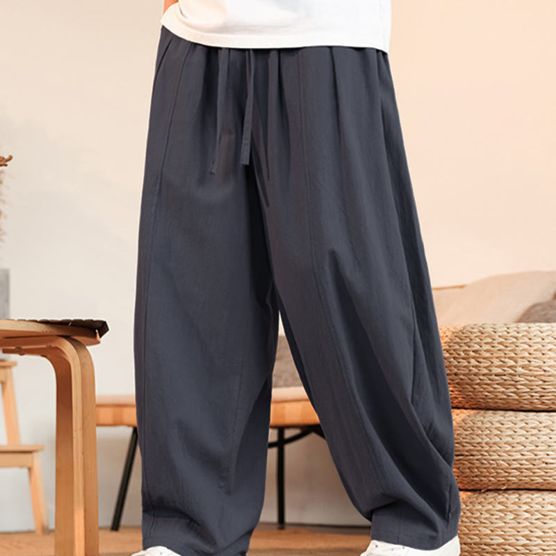 Nimara Ritual Summer Casual Minimalist Drawstring Solid Cotton Ankle Pants Men's Straight Leg Pants With Pocket