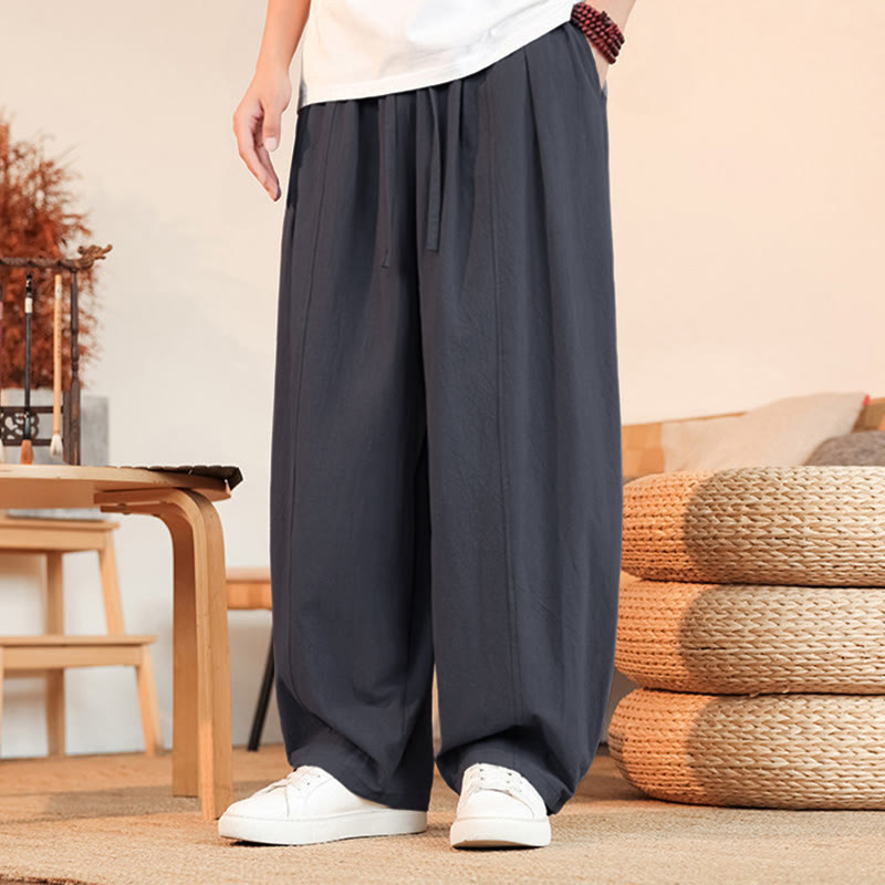 Nimara Ritual Summer Casual Minimalist Drawstring Solid Cotton Ankle Pants Men's Straight Leg Pants With Pocket