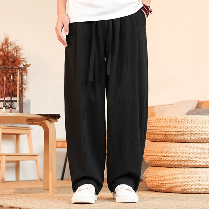 Nimara Ritual Summer Casual Minimalist Drawstring Solid Cotton Ankle Pants Men's Straight Leg Pants With Pocket