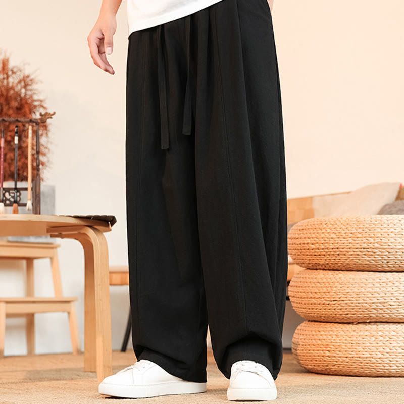 Nimara Ritual Summer Casual Minimalist Drawstring Solid Cotton Ankle Pants Men's Straight Leg Pants With Pocket