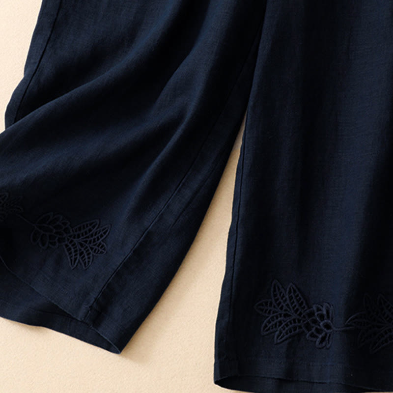 Nimara Ritual Summer Casual Hollow Embroidery Hem Solid Ankle Pants Women's Harem Pants With Pocket