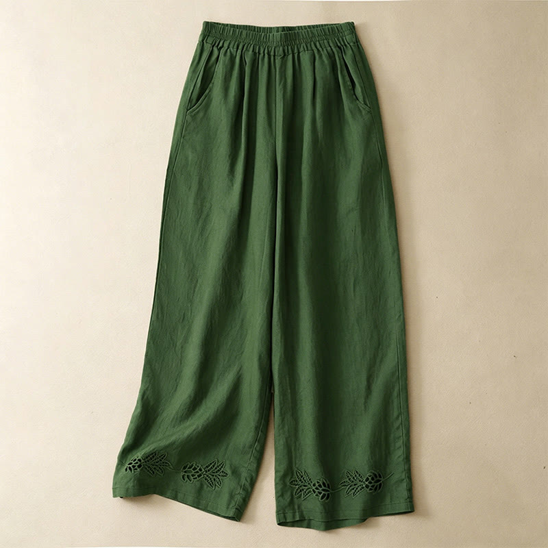 Nimara Ritual Summer Casual Hollow Embroidery Hem Solid Ankle Pants Women's Harem Pants With Pocket