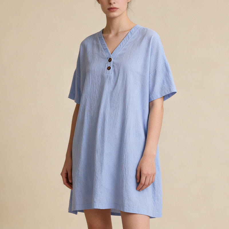 Nimara Ritual Summer Casual Minimalist Button-Up Solid Women's Short Sleeve Dresses