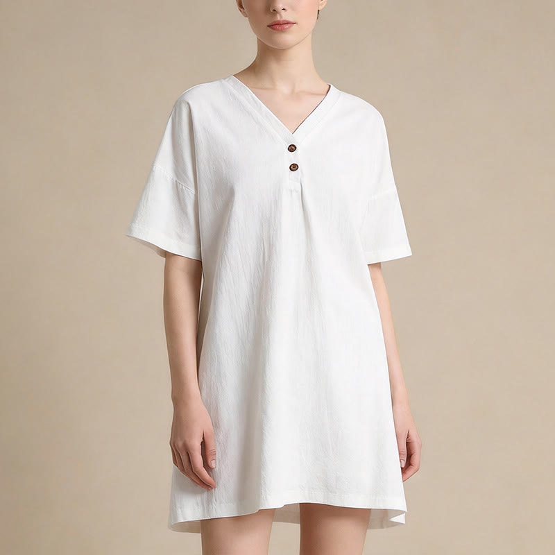 Nimara Ritual Summer Casual Minimalist Button-Up Solid Women's Short Sleeve Dresses