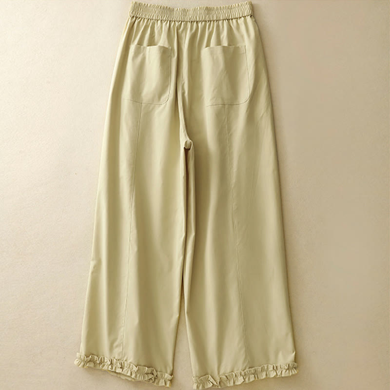 Nimara Ritual Summer Casual Elegant Button-Up Solid Zipper Design Ruffles Hem Cropped Pants Women's Harem Pants With Pocket