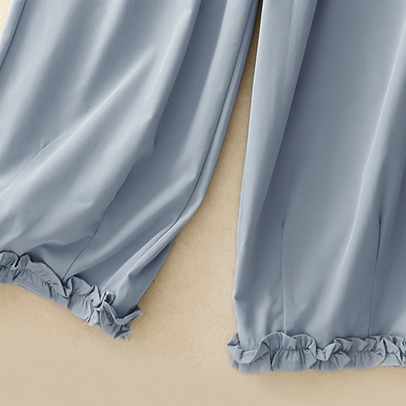 Nimara Ritual Summer Casual Elegant Button-Up Solid Zipper Design Ruffles Hem Cropped Pants Women's Harem Pants With Pocket