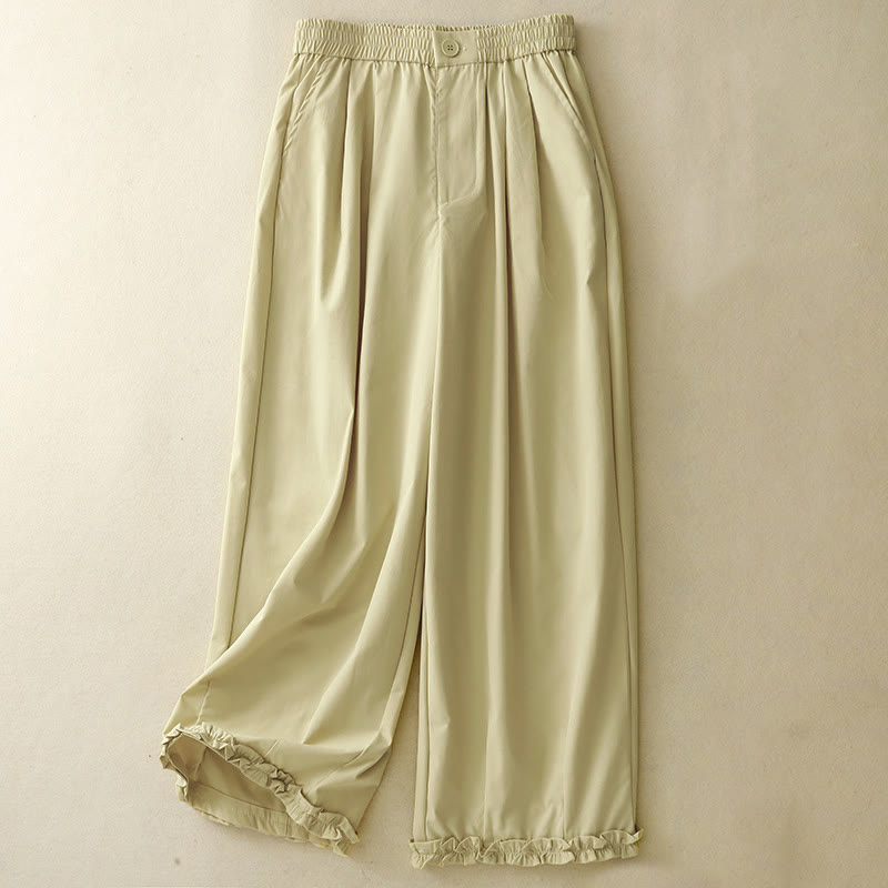 Nimara Ritual Summer Casual Elegant Button-Up Solid Zipper Design Ruffles Hem Cropped Pants Women's Harem Pants With Pocket
