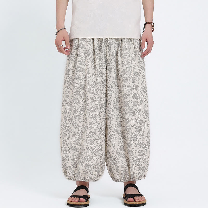 Nimara Ritual Summer Boho Casual Drawstring Paisley Capri Pants Men's Harem Pants With Pocket