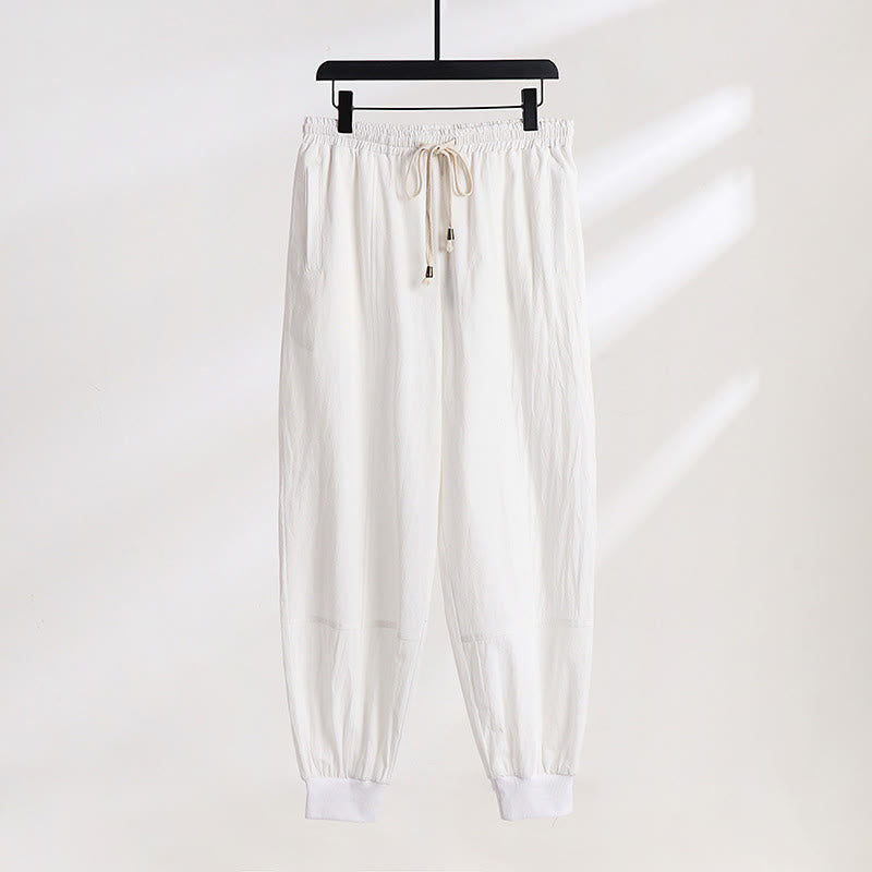 Nimara Ritual Summer Casual Drawstring Elastic Waist Solid Ankle Pants Men's Tapered Pants With Pockets