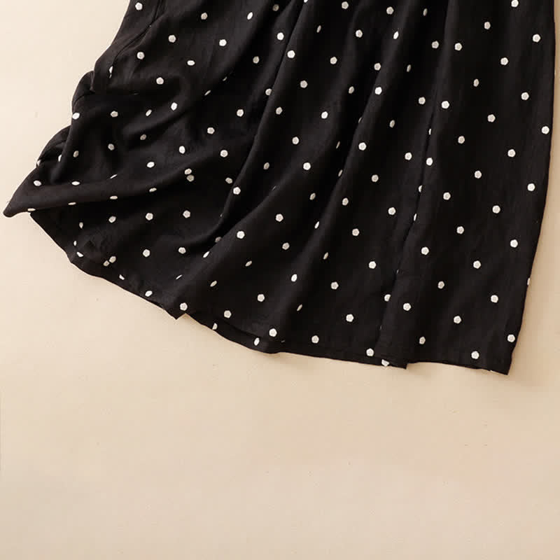 Nimara Ritual Summer Casual Vintage Drawstring Polka Dot Crew Neck Women's Summer Sleeveless Dress With Pocket