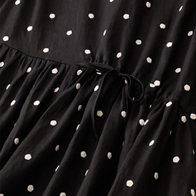 Nimara Ritual Summer Casual Vintage Drawstring Polka Dot Crew Neck Women's Summer Sleeveless Dress With Pocket