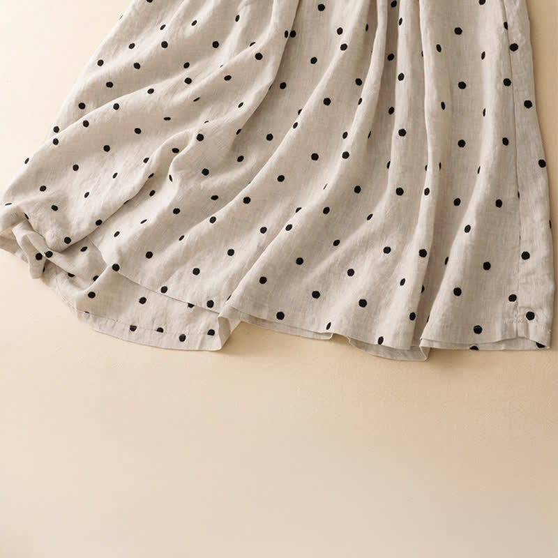 Nimara Ritual Summer Casual Vintage Drawstring Polka Dot Crew Neck Women's Summer Sleeveless Dress With Pocket
