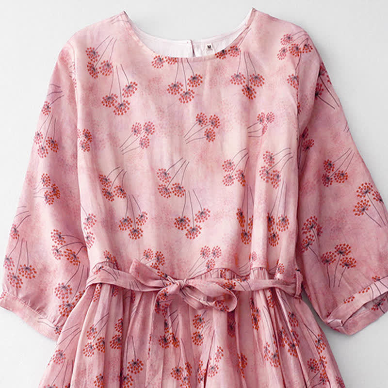 Nimara Ritual Summer Casual Elegant Drawstring Floral Women's Elbow-Length Sleeve Dress With Pocket