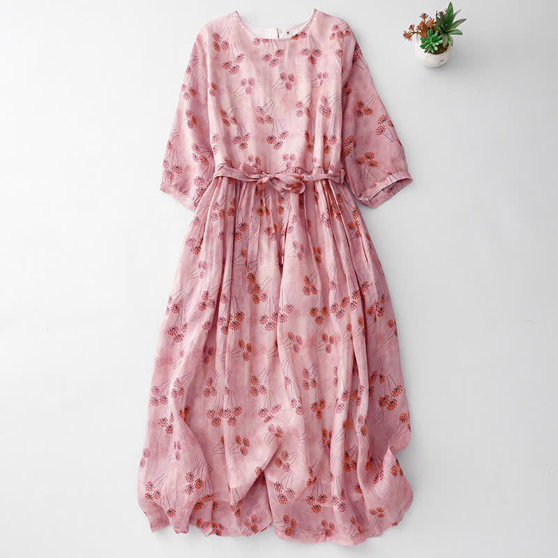 Nimara Ritual Summer Casual Elegant Drawstring Floral Women's Elbow-Length Sleeve Dress With Pocket