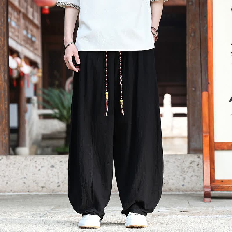 Nimara Ritual Summer Casual Minimalist Drawstring Solid Ankle Pants Men's Straight Leg Pants With Pockets