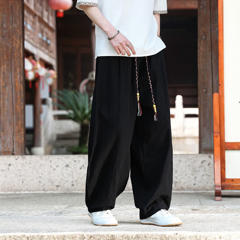 Nimara Ritual Summer Casual Minimalist Drawstring Solid Ankle Pants Men's Straight Leg Pants With Pockets