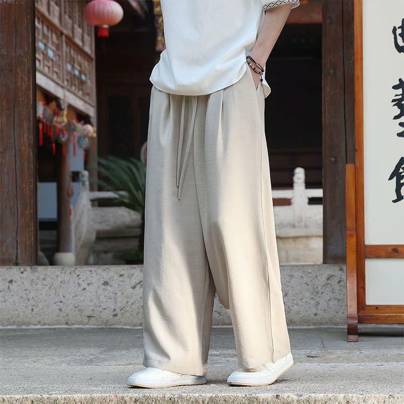 Nimara Ritual Summer Casual Minimalist Drawstring Elastic Waist Solid Ankle Pants Men's Straight Leg Pants With Pocket