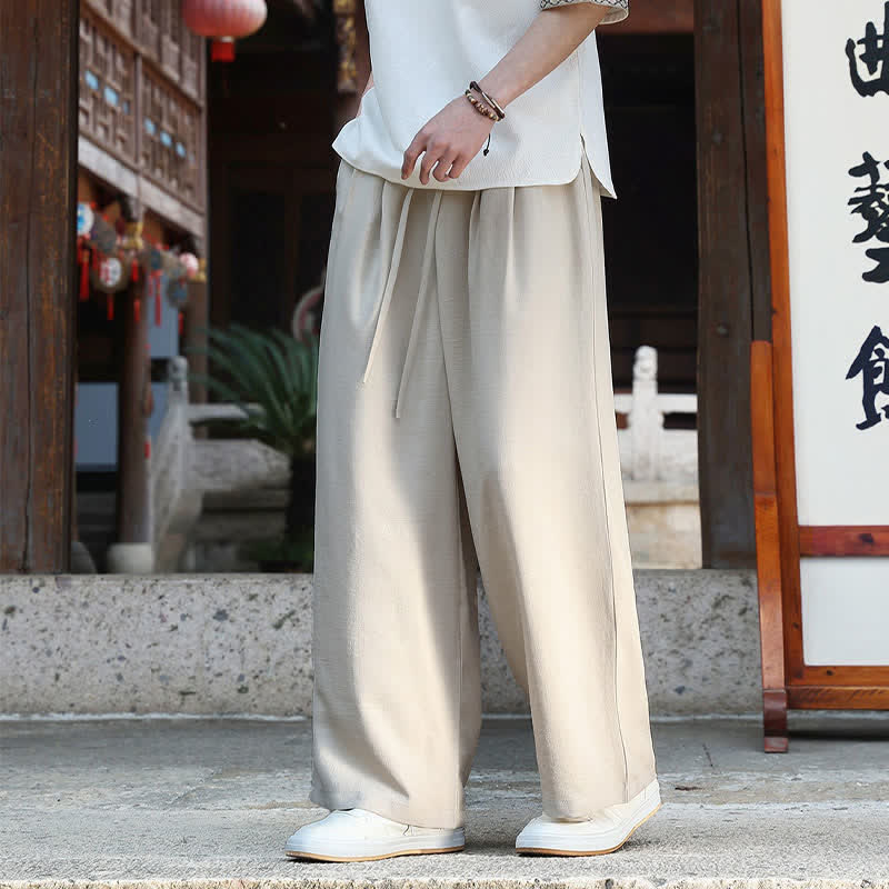 Nimara Ritual Summer Casual Minimalist Drawstring Elastic Waist Solid Ankle Pants Men's Straight Leg Pants With Pocket