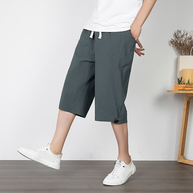 Nimara Ritual Summer Casual Minimalist Drawstring Solid Half Pants Men's Straight Leg Pants With Pocket